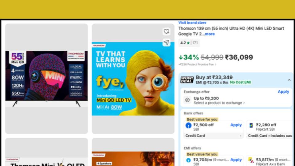 Thomson 55-inch Mini LED smart TV offered at Rs 33,599 on Flipkart sale